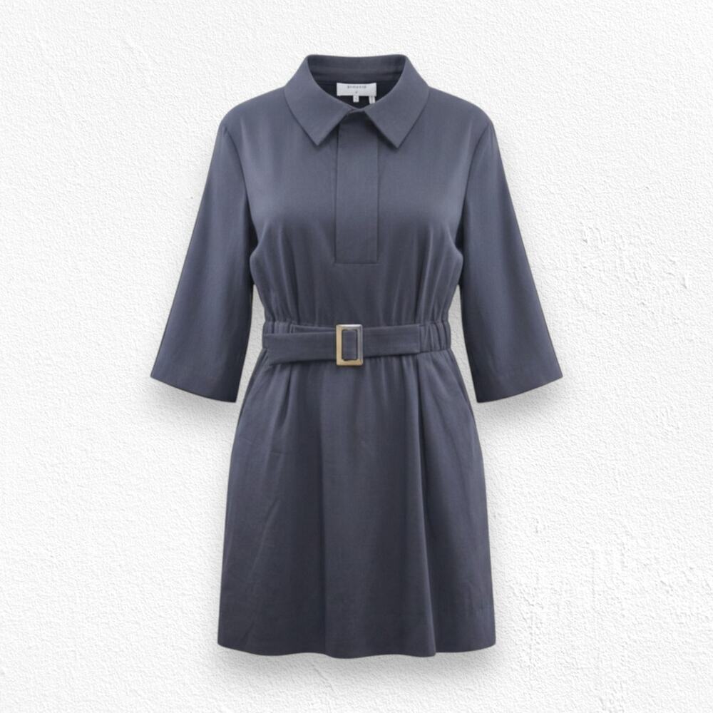 ba&sh Black Belted Utility Shirt Dress Cotton Blend French Workwear Size 1 Small